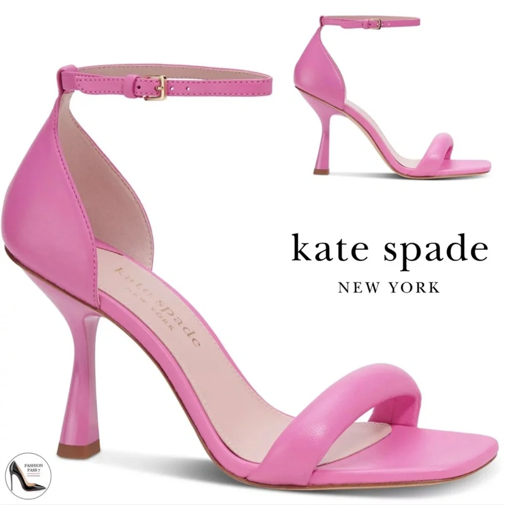 Kate Spade Melrose Ankle Strap Pumps Stiletto Heel Pink Leather Sandals 7.5